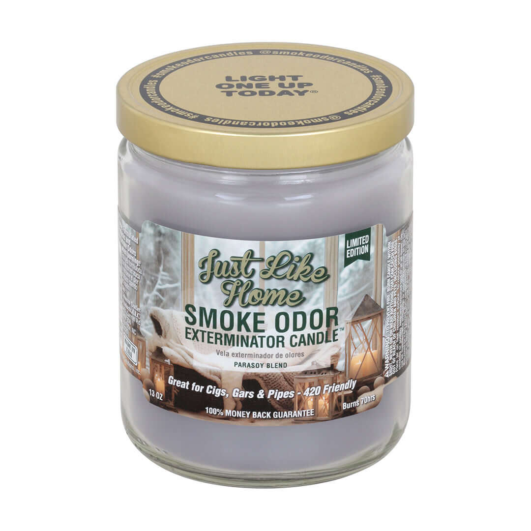 Smoke Odor Exterminator candle in a jar, paraffin/soy blend for eliminating smoke odors from cigars, pipes, and more.