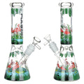 Pulsar Chillin' Flamingos Glass Beaker Water Pipe | 14mm F with vibrant flamingo design and beaker style.