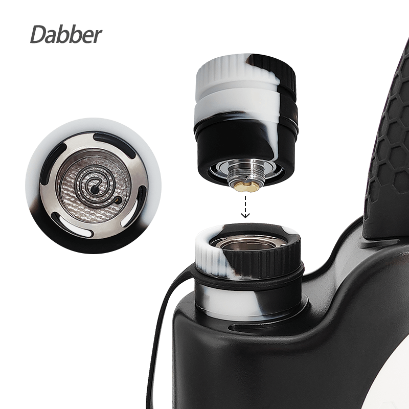 Close-up of Waxmaid Dabber Electric Dab Rig quartz atomizer with three evenly spaced coils for efficient heat conduction