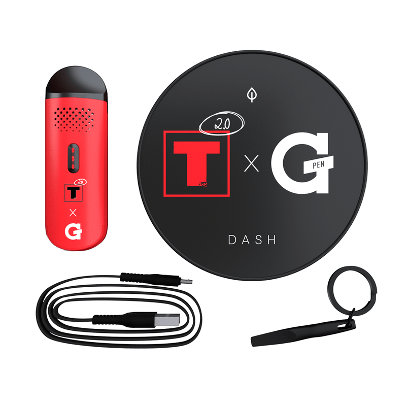 GPEN Dash Vaporizer with accessories including charging cable, keychain tool, and stylish packaging.