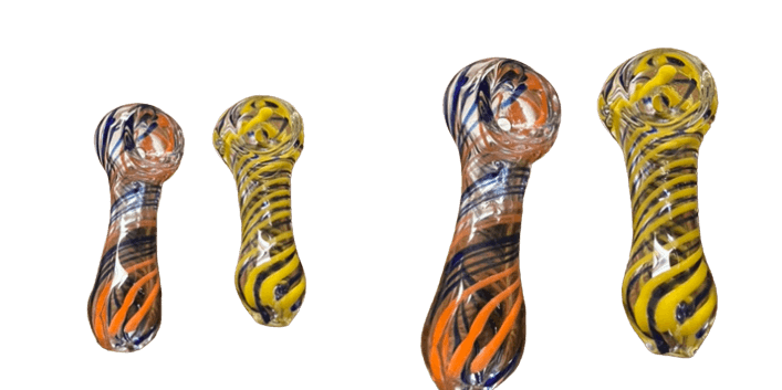 Colorful 2.5" handblown glass pipe with vibrant swirling designs in yellow, orange, and blue hues.