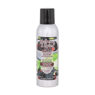 Mulberry & Spice Smoke Odor Exterminator spray for fast odor elimination from smoke and pets.