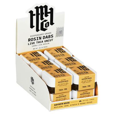 Modern Herb Co Dispensary Grade Live Rosin THCA Uncut Dabs in a display box, showcasing 1g packages.