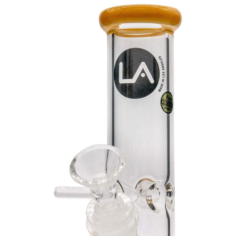 LA Pipes Straight Shooter Bong with Yellow Mouthpiece - 8" Tall, Handmade in Los Angeles