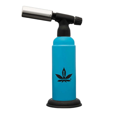 aLeaf Turbo Flame Blow Torch in blue, 7.5 inches tall, designed for precision heating and enhanced cannabis experiences.