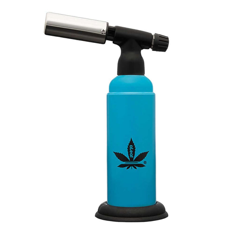 aLeaf Turbo Flame Blow Torch in blue, 7.5 inches tall, designed for precision heating and enhanced cannabis experiences.