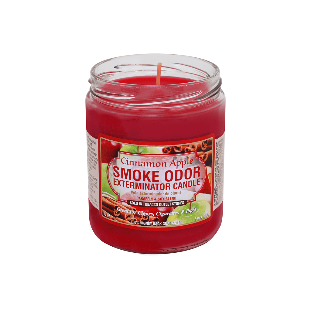 Cinnamon Apple Smoke Odor Exterminator Candle for eliminating smoke odors from cigars, cigarettes, and pipes.