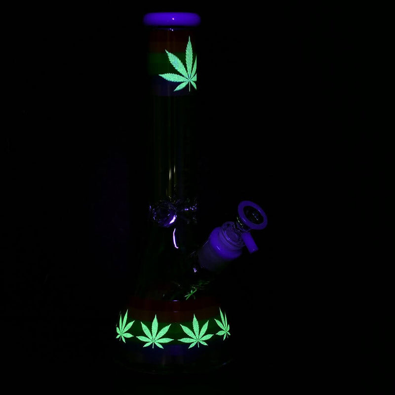 Pulsar Rainbow Pride Glow Glass Beaker Water Pipe - 10"