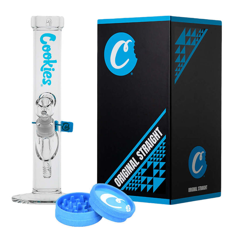 Cookies Original Straight Tube Glass Water Pipe with Stylish Logo, Custom Bite Ice Catcher, and Packaging | 13.25" | 14mm F