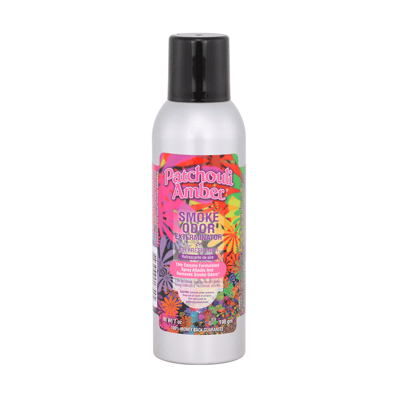 Patchouli Amber Smoke Odor Spray bottle, effective enzyme formula for eliminating smoke and pet odors.