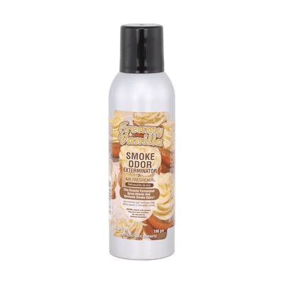 Creamy Vanilla Smoke Odor Exterminator spray for eliminating smoke and pet odors swiftly.
