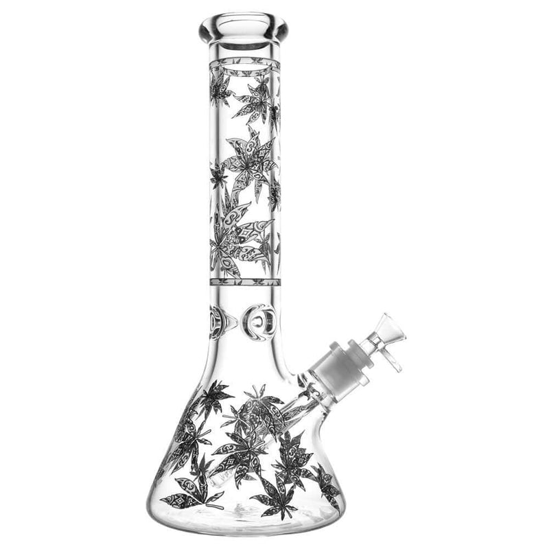 Hemp Leaves Glow in the Dark Water Pipe - 14" / 14mm F