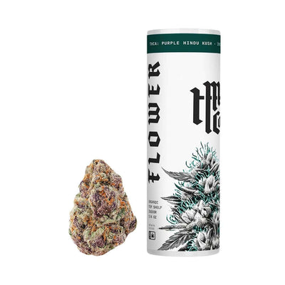 Modern Herb Co THCA Flower featuring Purple Hindu Kush bud and eco-friendly packaging for premium relaxation.