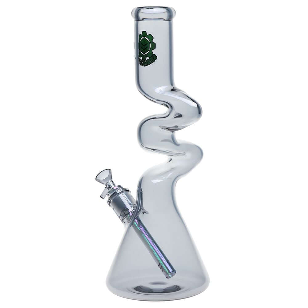 SeshGear Electro Zig Zag Beaker Glass Water Pipe - 14.75" / 14mm F / Colors Vary displayed at an angle.