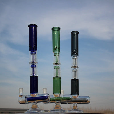 18" Inline and Dual Arm Percolated Glass Water Pipe - Cheapnotic