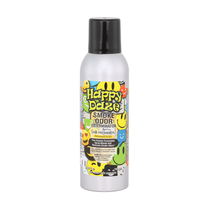 Happy Daze Smoke Odor Eliminator spray bottle, designed to effectively remove smoke and pet odors.