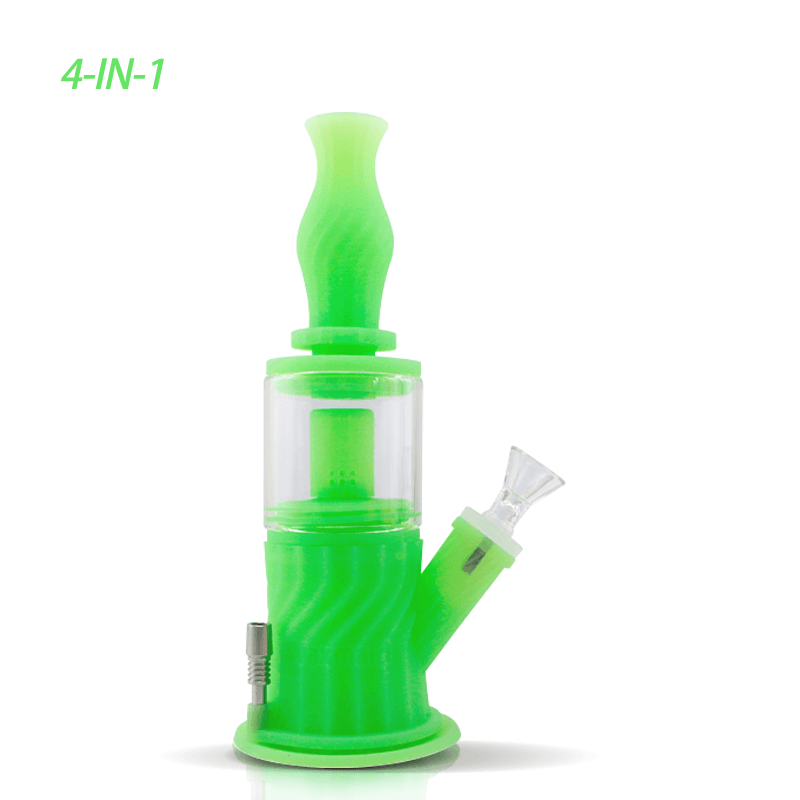 Waxmaid 4 in 1 Double Percolator Water Pipe in green, made of food-safe Platinum Cured Silicone material for smooth smoking.