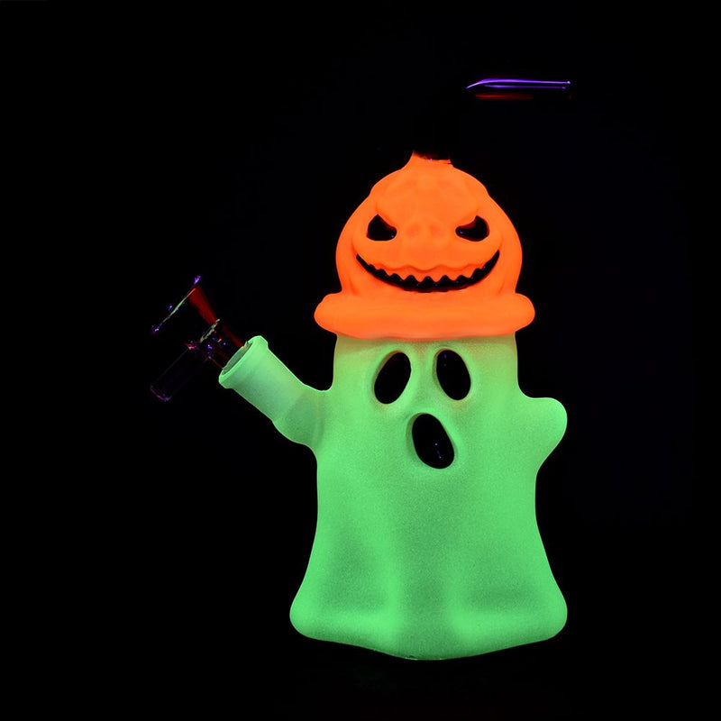 Pumpkin Head Ghost Glow In The Dark Glass Bong - 7.25" / 14mm F