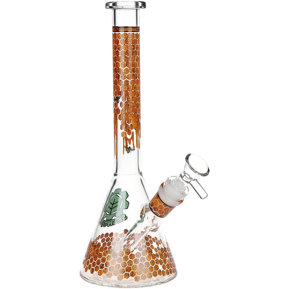 SeshGear Honeycomb Beaker Glass Water Pipe - 9.75" / 14mm F / Colors Vary showcasing a stunning honeycomb design.