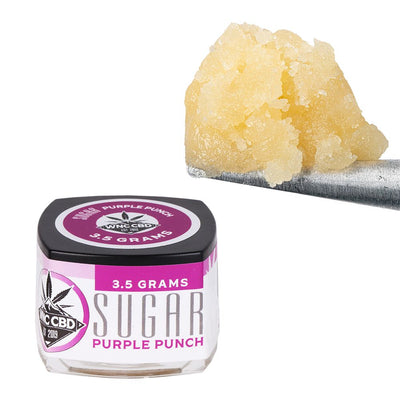 WNC CBD THCA Sugar in a jar with a textured yellow substance, showcasing 3.5 grams of flavorful product.