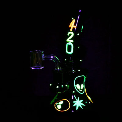 420 Alien Glow In The Dark Glass Dab Rig - 6.5" / 14mm F