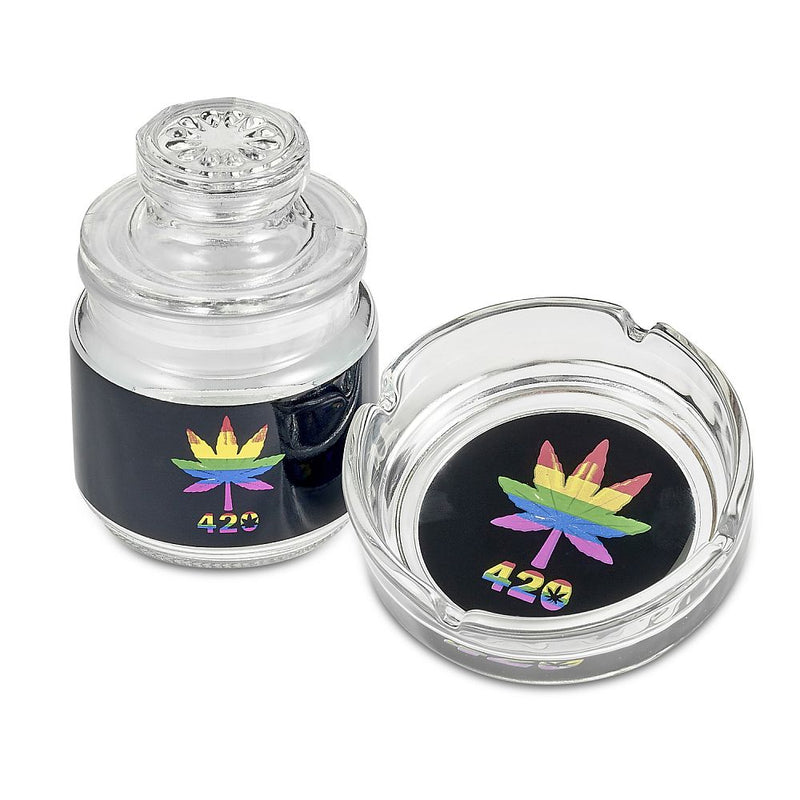 Ashtray and stash jar set - Rainbow leaf design