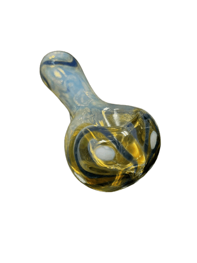 3.5" blue and yellow glass hand pipe featuring an ergonomic design, perfect for smoking, 1 count.