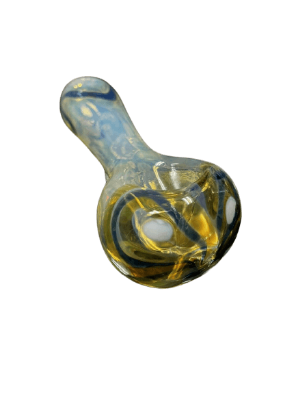3.5" blue and yellow glass hand pipe featuring an ergonomic design, perfect for smoking, 1 count.