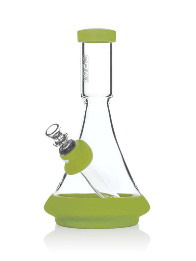 GRAV® Deco Beaker in Silicone with green accents, combining borosilicate glass and silicone in a vintage art deco design for a stylish smoking experience.