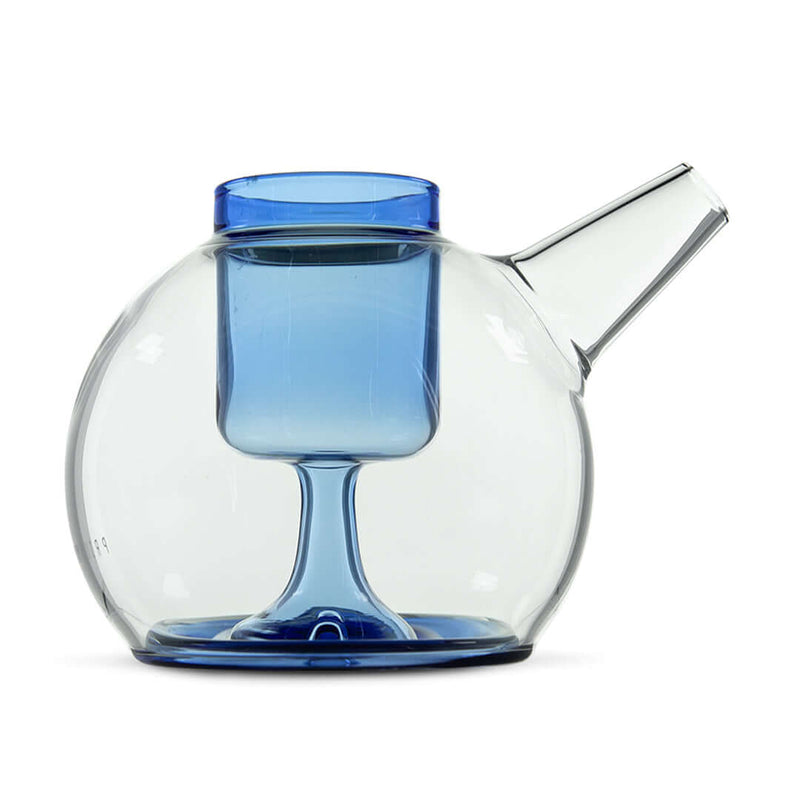 Puffco Proxy Ripple Bubbler with blue ripple design and dual perc holes for smooth, splash-free hits