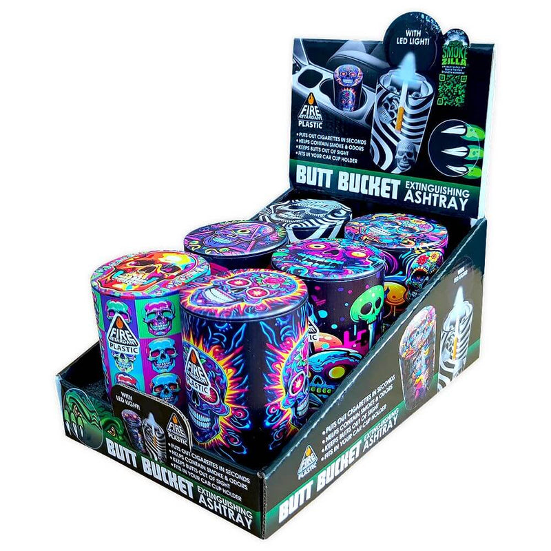 Smokezilla Full Print Butt Bucket LED Light Ashtray - 4" / 6ct