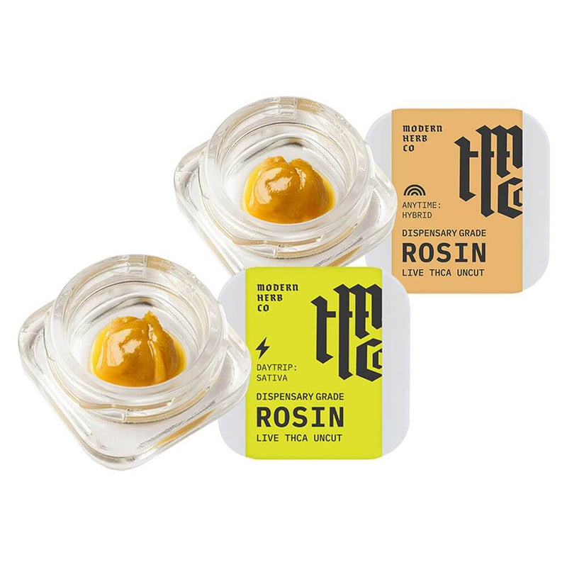 Modern Herb Co dispensary grade live rosin THCA uncut dabs in jars showcasing vibrant consistency.