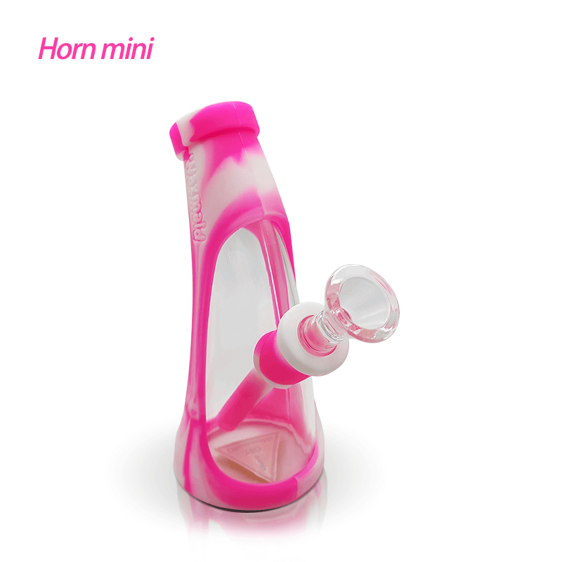 Pink Waxmaid 5.67″ Mini Horn Silicone Glass Bubbler with Unbreakable Safe Silicone Sleeves