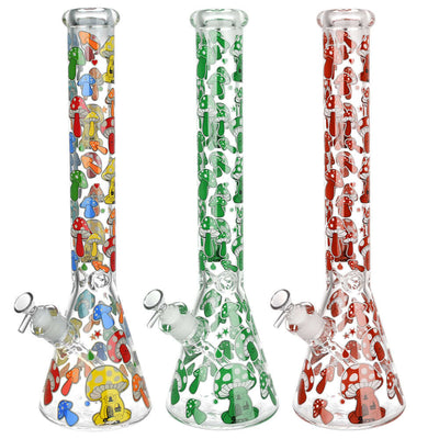 Glow Mushroom Beaker Water Pipe - 18" / 14mm F / Colors Vary