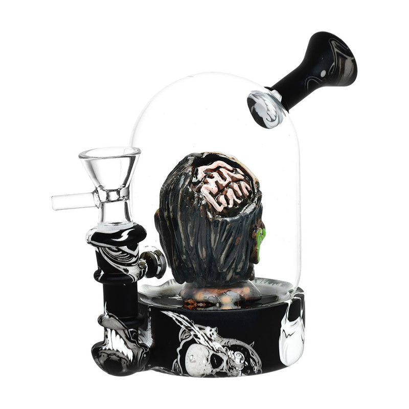 Zombie Head Bell Jar Water Pipe with Brain Design and Angled Mouthpiece - 4.75" / 14mm F