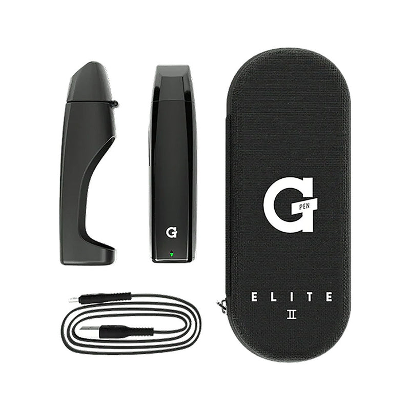 Grenco Science G-Pen Elite II Herb Vaporizer with 2100mAh battery, high resolution TFT display, and accessories.