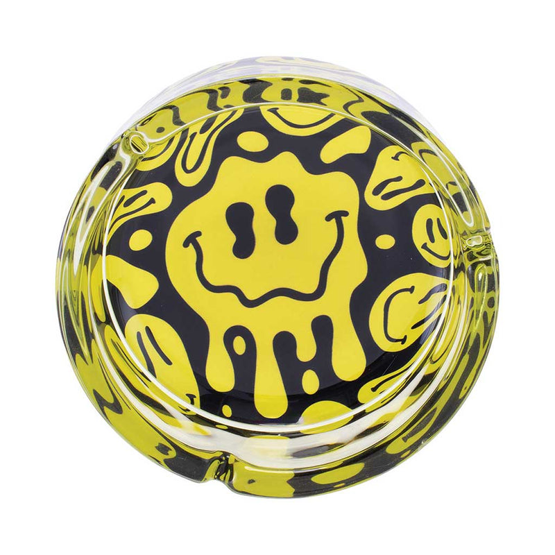 YELLOW MELTING SMILEY GLASS ASHTRAY