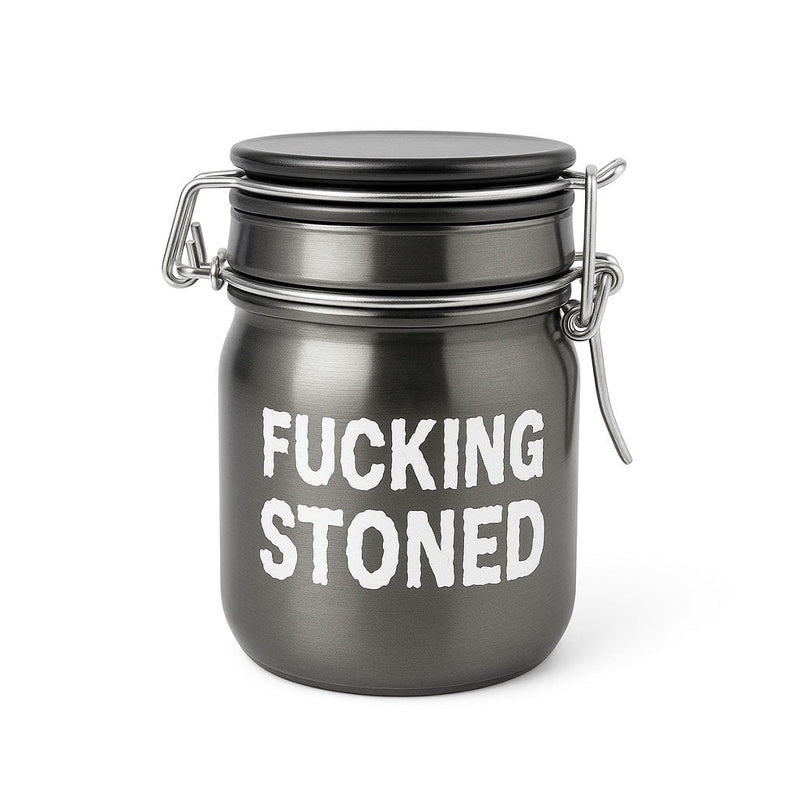 FUCKING STONED AIRTIGHT GLASS MINI HERB STORAGE JAR