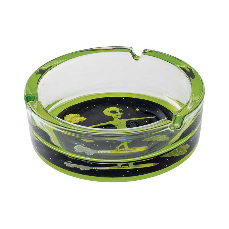 GREEN ALIEN SURFER GLASS ASHTRAY