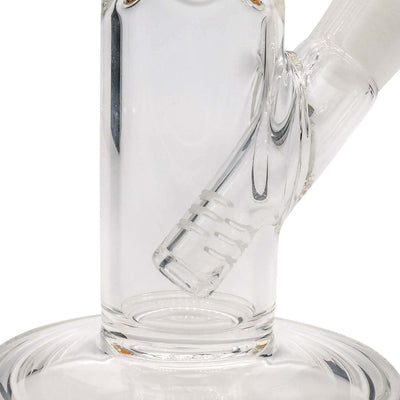 Close-up of LA Pipes Straight Shooter Bong with glass details, showcasing the craftsmanship of the 8" straight tube bong in clear glass.