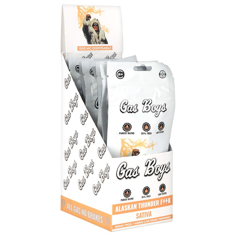 Gas Boys THCA Disposable Vape | 1g | 10ct Display - 1000 mg disposable vape packaging, featuring Alaskan Thunder strain.