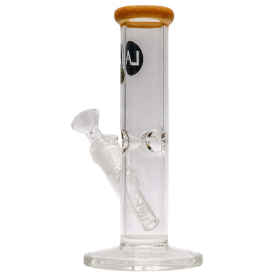 LA Pipes Straight Shooter Bong with colorful mouthpiece, 8-inch handmade glass, classic boro straight tube design from Los Angeles.