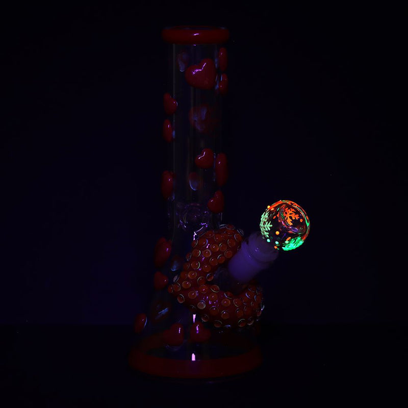 Pulsar Kiss My Lips Glow In Dark Beaker Glass Water Pipe - 9.75" / 14mm F