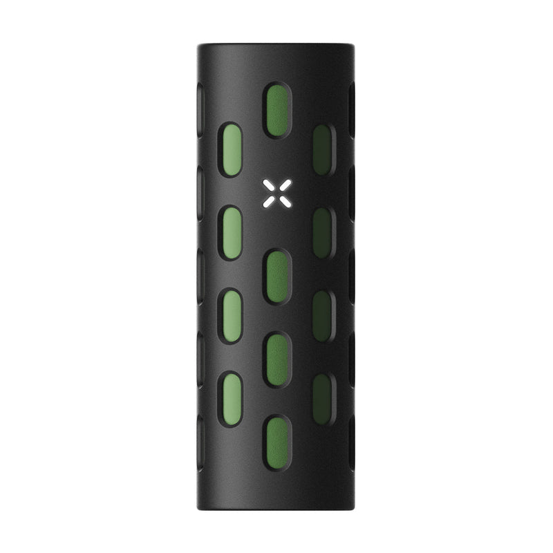 PAX Flow Vaporizer with Grip Sleeve Bundle featuring a sleek black design and green accents.
