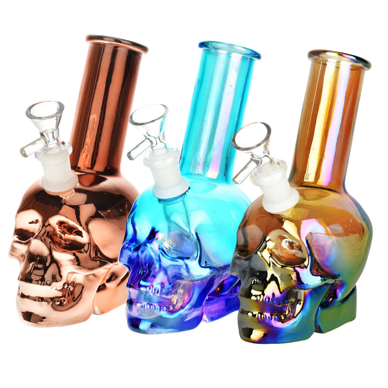 Metallic Sunset Skull Water Pipe - 8"/14mm F/Clrs Vary