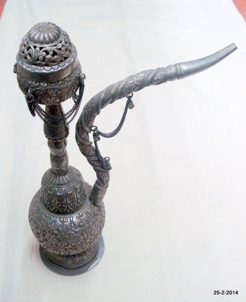 vintage antique collectible old silver hookah Tobacco smoking pipe