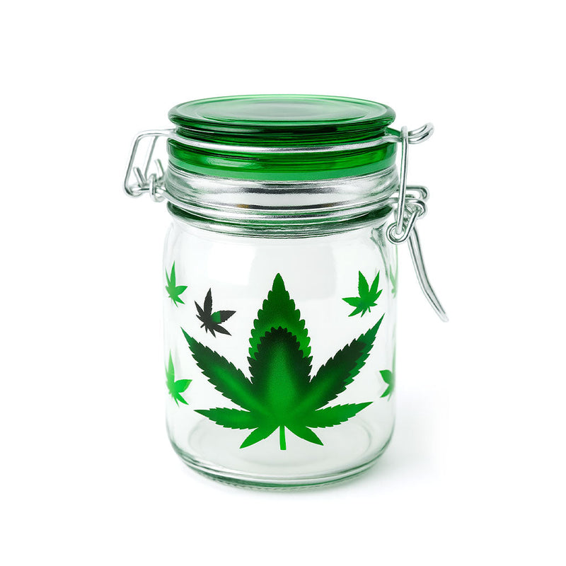 AIRTIGHT GLASS GREEN LEAF STORAGE CONTAINER