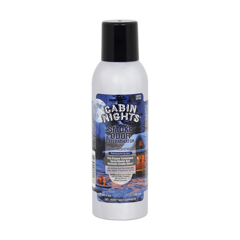 Cabin Nights Smoke Odor Exterminator spray bottle designed to eliminate smoke and household odors effectively.