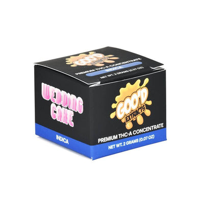 GOO'D Premium THCA Concentrate 2g container featuring Wedding Cake Indica strain, perfect for dabs and herb bowls.