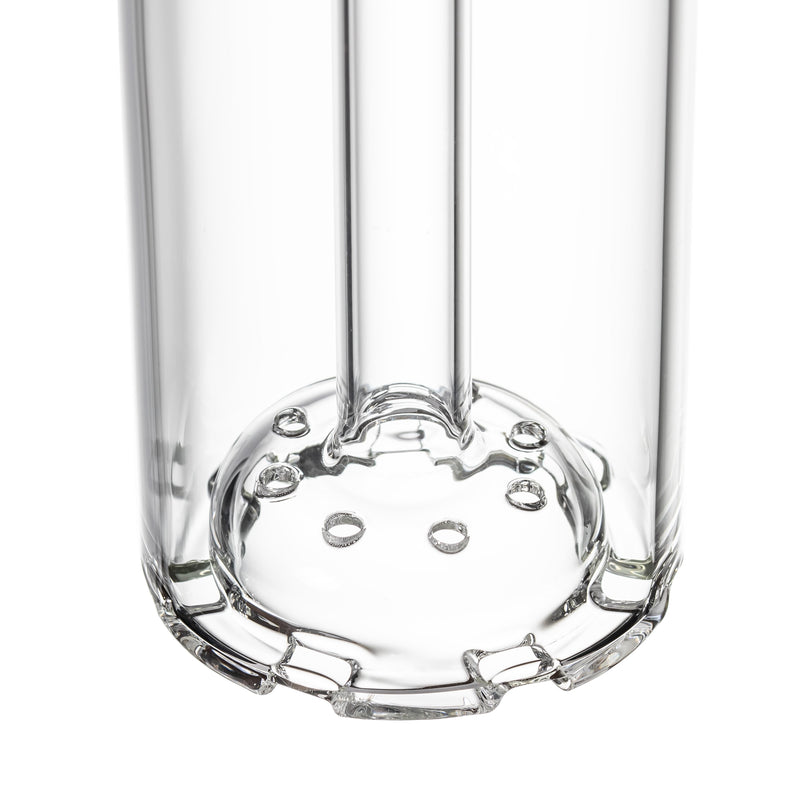 MJ Arsenal Piston Gravity Bong base showing innovative disc percolation system and clear borosilicate glass design.